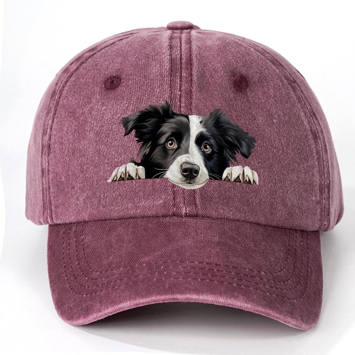

1Pc Adjustable Baseball Cap | Unisex Peeking Border Collie - Cute Dog Lover Gift Idea, Lightweight, Mixed Colors, Outdoor Sports Adjustable
