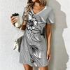 Mode d'été Robe pour femme à col en V Imprimé Artistique Motifs Floraux Robes Courtes Sexy