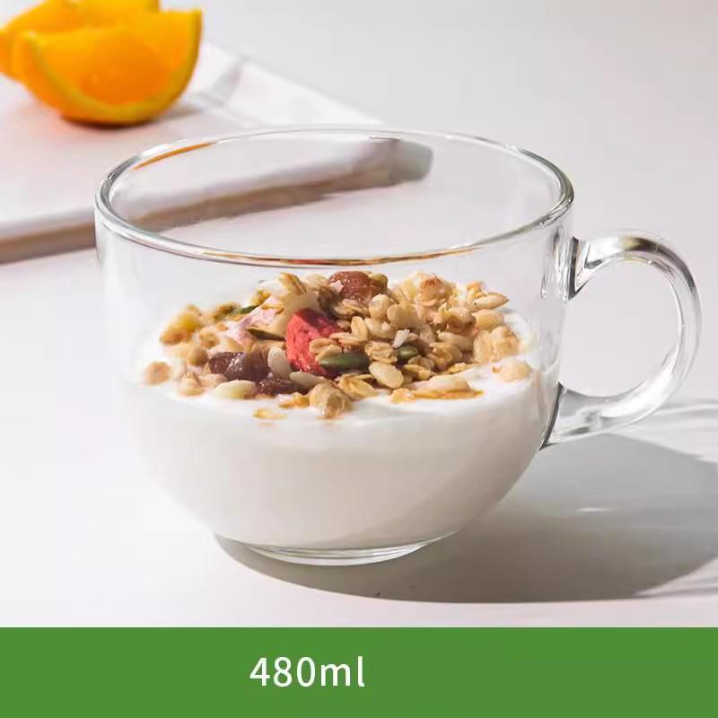 

480ml Transparent Glass Cup 2025 New Household Nordic Style Large Capacity Milk Mugs Handle Solid Color Simple Breakfast Cup 401-500ml прозорий