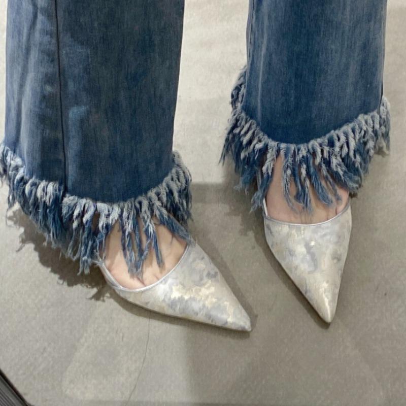 2025 women's summer new sexy pointed stiletto sandals outdoor banquet party shallow mouth ladies buckle high heels 34--40 size