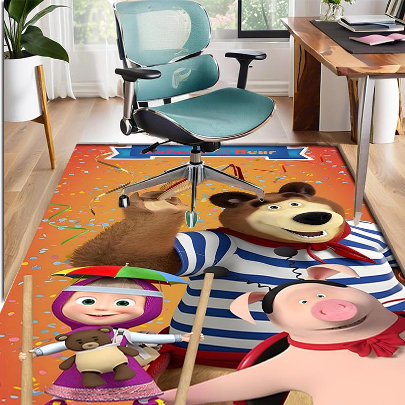 Masha and The Bear Pattern Rug, Indoor/Outdoor Mat, for Picnic, Gameroom, Bedroom, Office, Living Room, Home Decor Carpet, Birthday Gift