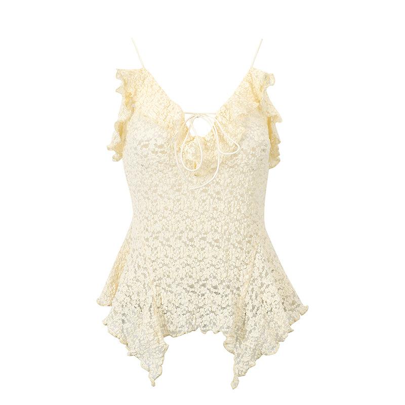2026 Spring/Summer New Women s Sweet Style Irregular Lace-Up Camisole Top S абрикосовый