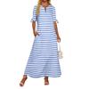 Ladies Casual Fashion Temperament Elegant Waist Striped Long Dress