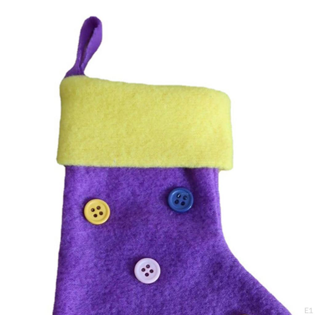 6pcs Christmas Stockings Buttons Decoration Cloth Kids Gift Candy Bag Holiday Party Decor