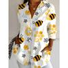 Plus Size Women's Long Sleeve Shirt Cute Style Printed Shirt Bee Flower Element
