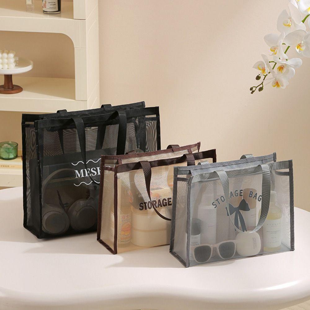 Swim Makeup Wash Bag Mesh Toiletry Storage Bag New Hollow Tote Bag  Handbag