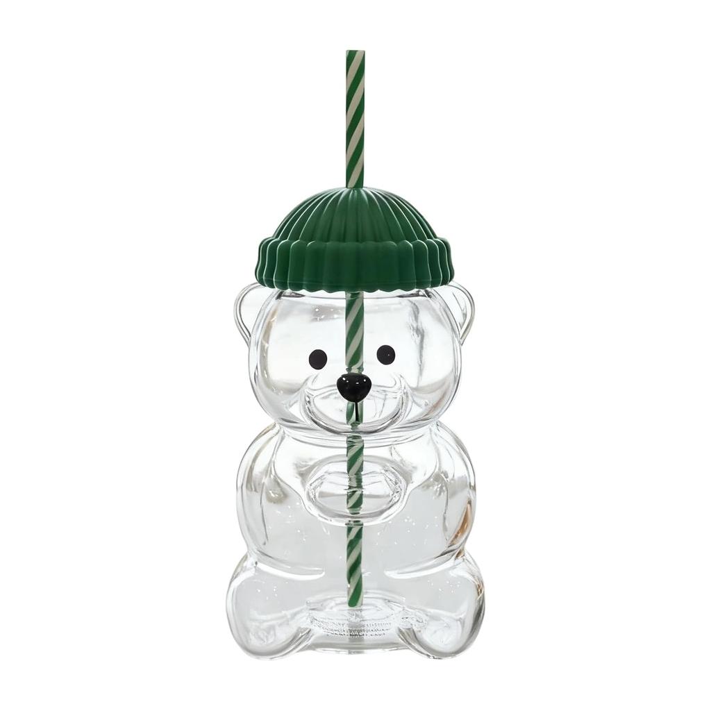 Large Capacity Cute Bear Glass Cup 500ML 2025 New Christmas Gift Durable Convenient for Coffee Beer Wine Cocktails Straw Mug