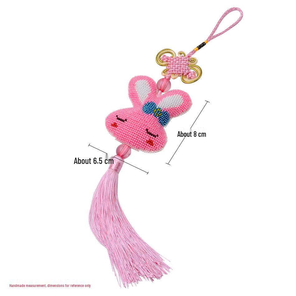 Fu Lu Rabbit: Auspicious Year of Blessings - Hand-Beaded Cross-Stitch Bead Embroidery Car Pendant