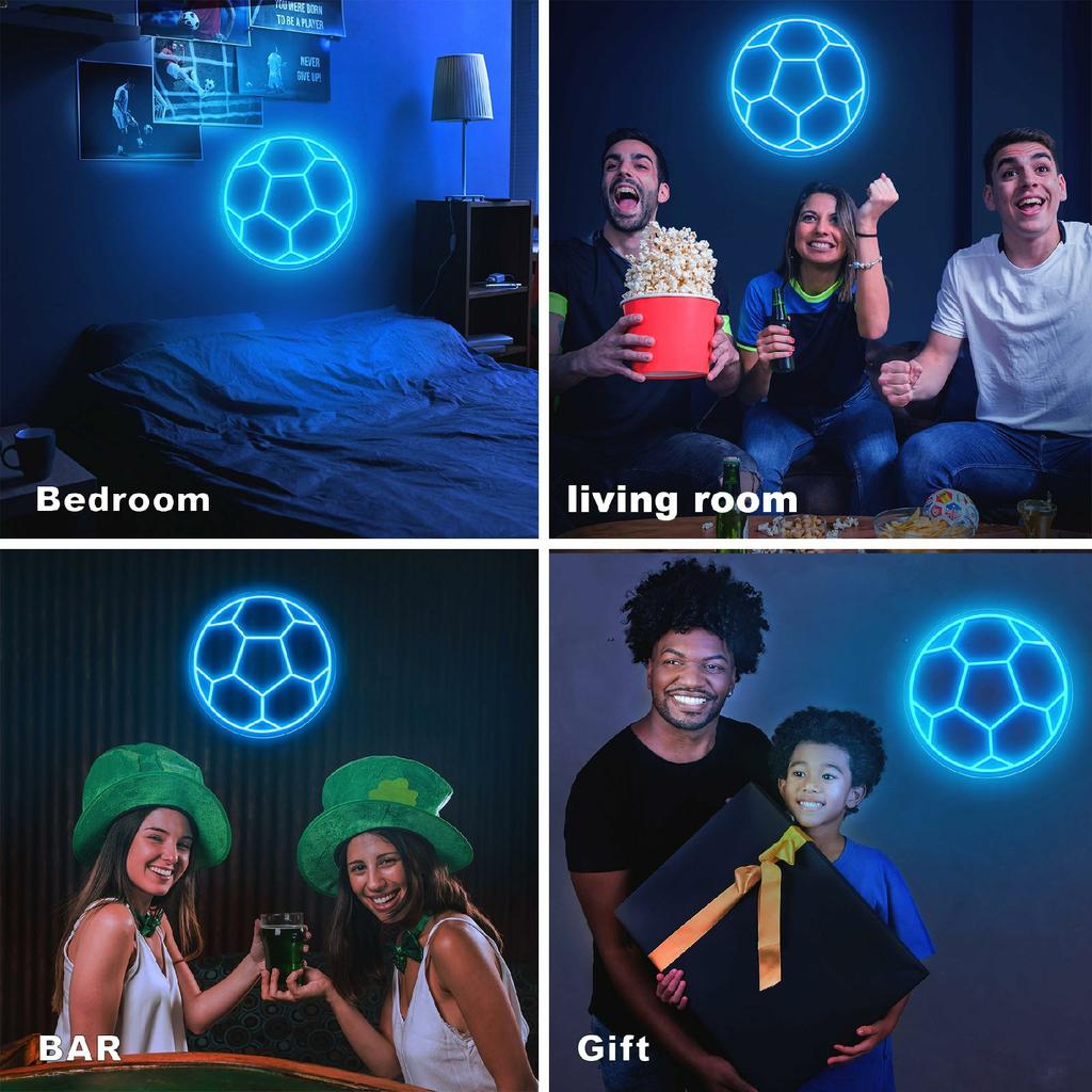 LED Soccer Ball Neon Sign Wall Decor USB Powered Sports Atmosphere Light,32x32cm