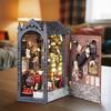 DIY Wooden Doll Houses Book Nook Shelf Insert Kit Miniature Model Kits 3D Puzzle Bookshelf With  LED Lights For Christmas Gifts