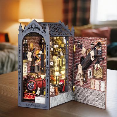 DIY Buch nook Bausatz Holz Miniatur Puppenhaus 3D Puzzle Montage Bau Modell Bücherregal Mit LED Lichtern Für Weihnachtsgeschenke
