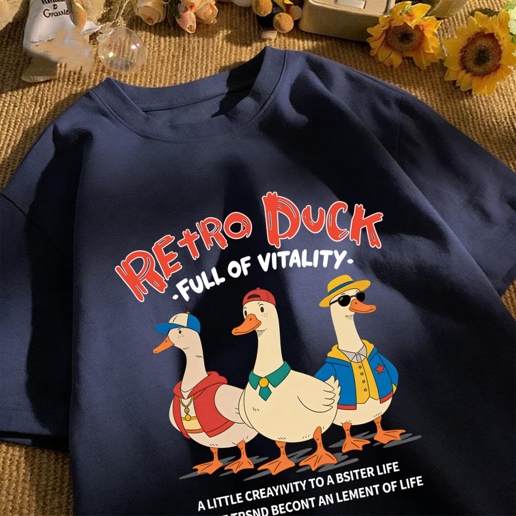 Retro Duck Full Of Vitality Unisexs T-Shirt Casual Fashion O-Neck Tee Summer Loose Basics Top Cotton Unisex Soft Vintage Clothing