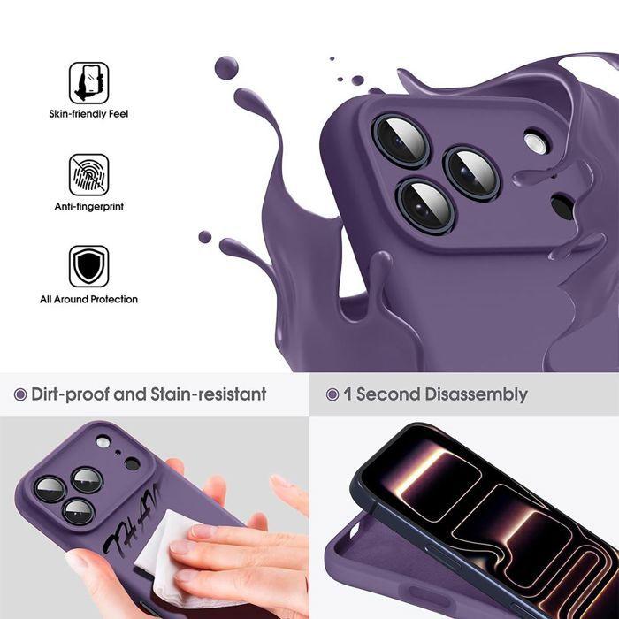 Coque + 2 Verres Trempés pour iPhone 18 Pro, Protection Silicone Souple Anti-Rayures - Violet Foncé