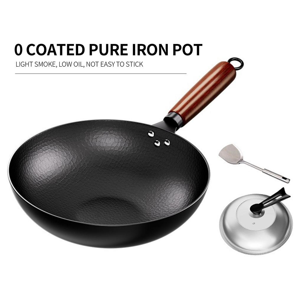 0-coated Hammer-textured Wok, Flat-bottomed Cooking Wok, Hand-forged Stir-frying Wok, Universal Stove, Wok, Iron Wok.