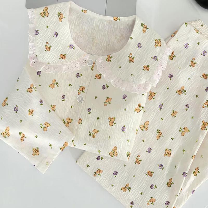 Doll Collar Cloud Cotton Pajamas Women'S Long-Sleeved Spring Sweet Flower High-End Wearable Loungewear Set