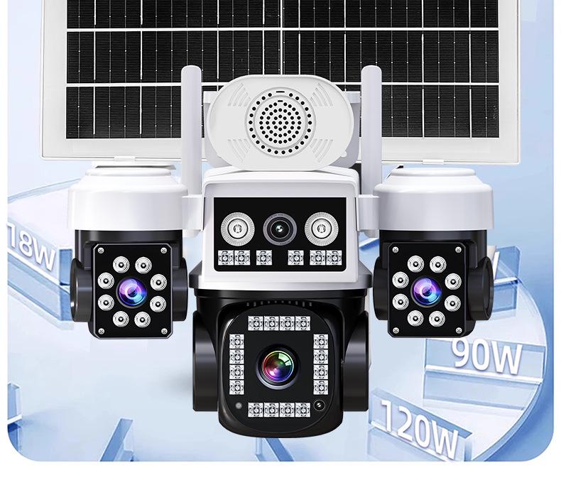 AOV Solar-Powered 360° HD Night Vision Camera with Remote Access and Four-Lens for Indoor/Outdoor Monitoring