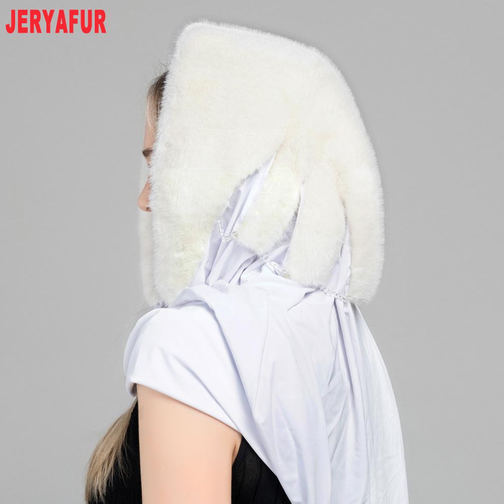 JERYAFUR Women Faux Fur Hooded Scarf, 2‑in‑1 Warm Plush Hat Scarf Combo for Cold Winter Daily Outdoor Wear