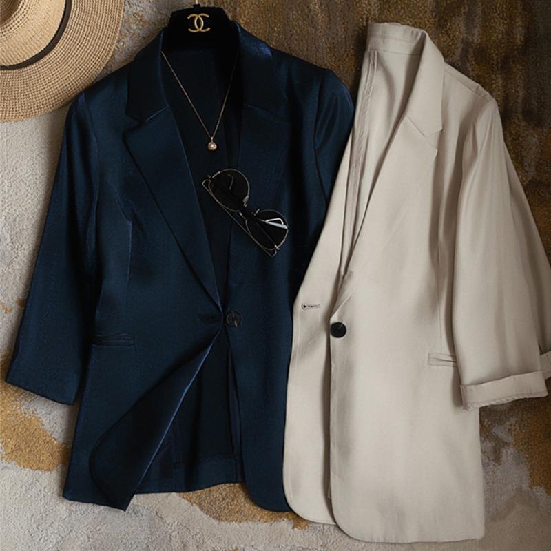 

Women s Summer Pearlescent Three-Quarter Sleeve Thin Blazer M