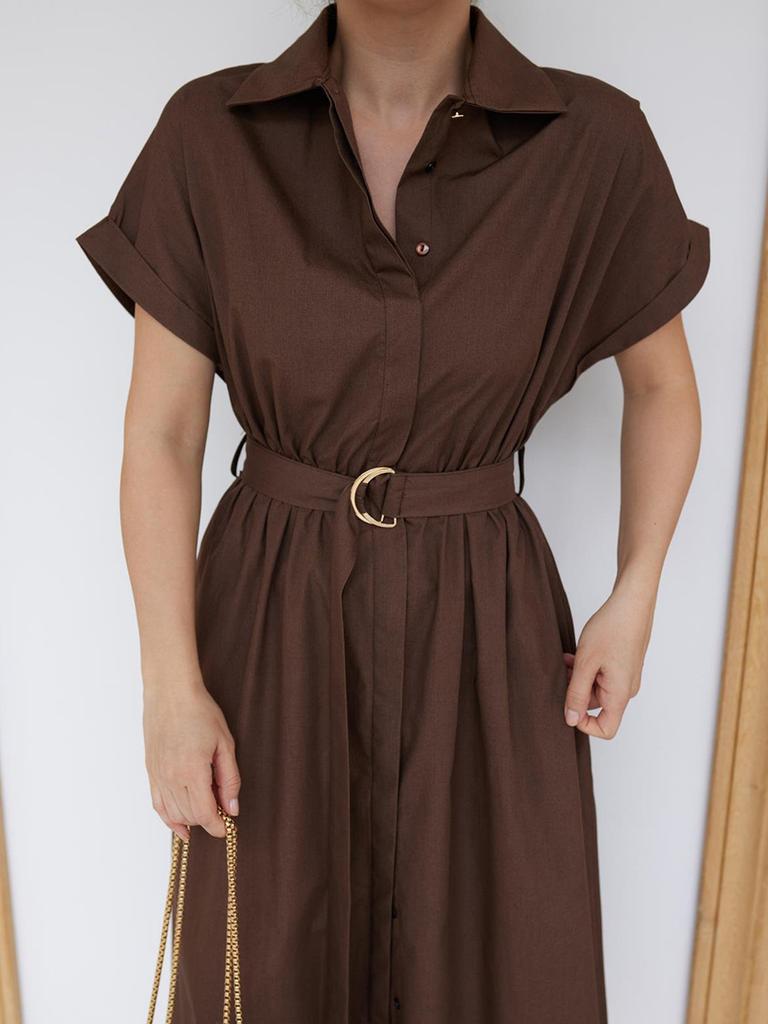 Pure cotton short-sleeved dress European and American summer new single-breasted medium and long dress shirt dress women