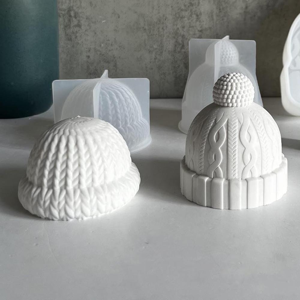 Gorro de Invierno Tejido Molde de Silicona Navidad Gorro con Borla Moldes Tejido Papá Noel Ha Nochebuena Ambientador para Coche Vela de Resina DIY Decoración del Hogar