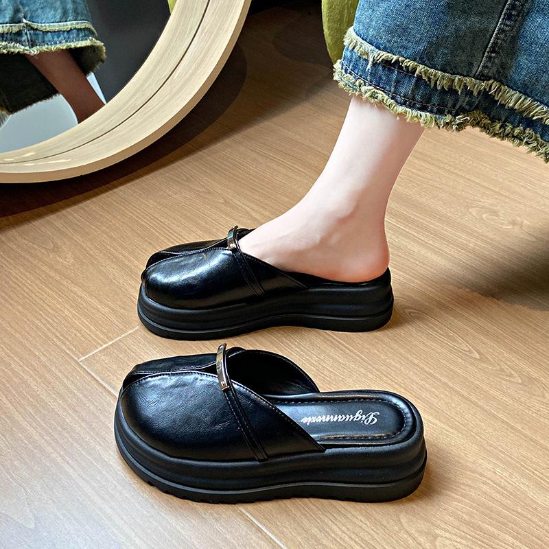 European Station thick-soled bag head half slippers women's 2025 summer new wear fashionable versatile one-pedal lazy slippers