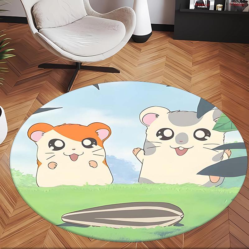 Hamtaro (5) Rund kontormåtte Dekorativ gulvmåtte til kontor, soveværelse, stue og hjemmerum
