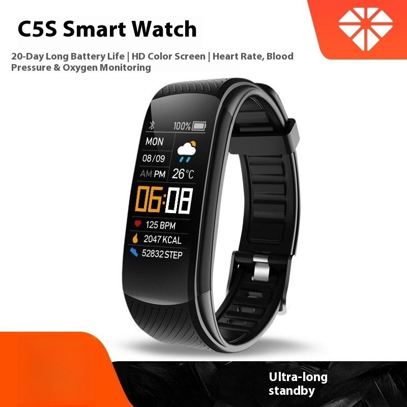 C5S Color Screen Exercise Step Counting Smart Bracelet Heart Rate Blood Pressure Health Monitoring Silicone
