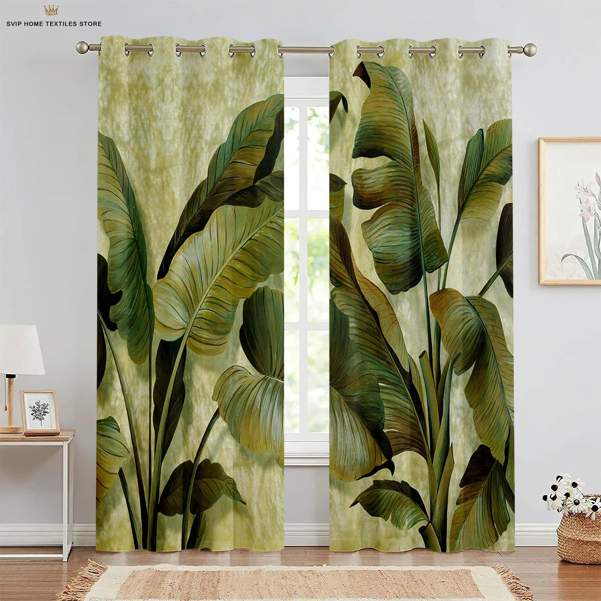 

Шторы с принтом листьев тропической растительности, полиэфирное волокно, шторы в скандинавском стиле, подходят для спальни, гостиной, декора W50X130H(CM)X2PCS&Rod pocket