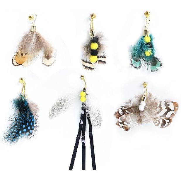 Cat ect Feather Toys Replacement Cat Toy Wand Refills, 6 Pieces Natural ect Cat Toy Feathers Refill, Interactive Cat Teaser Wand Attachments, with