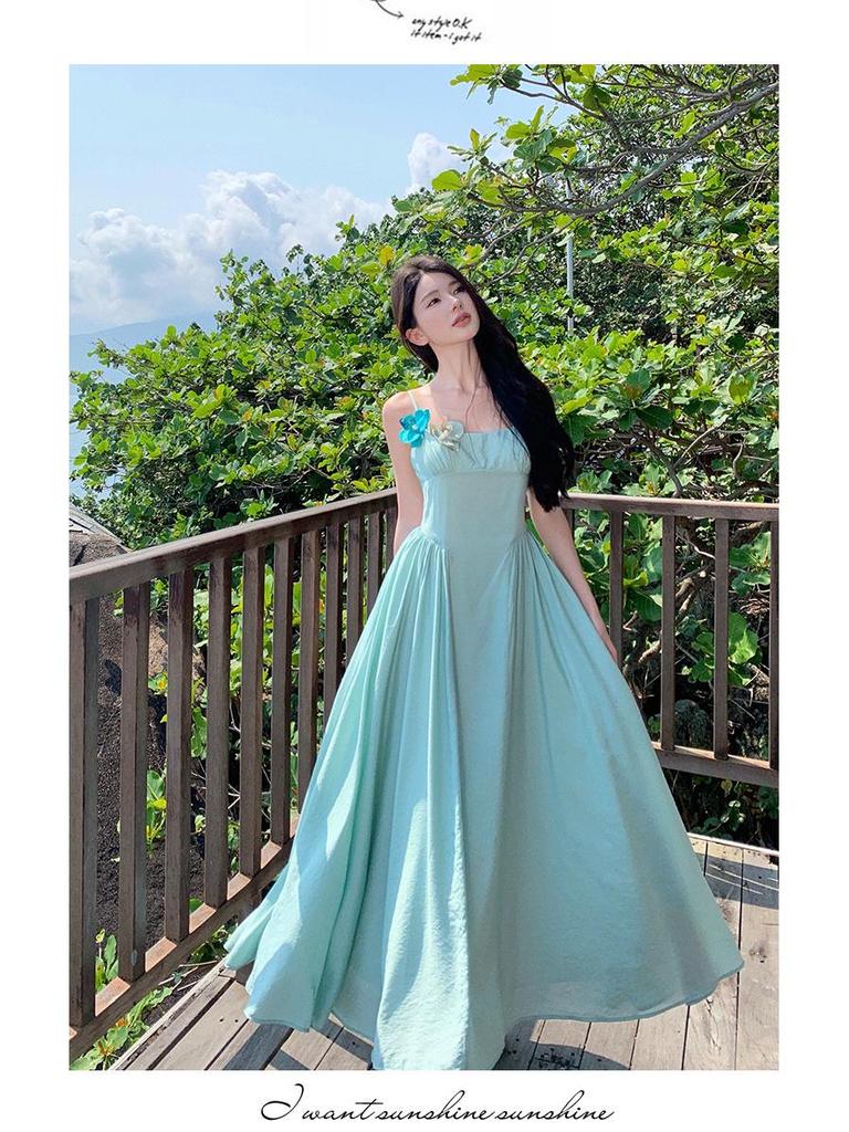 Elegant Blue-Green Maxi Dress: Flowy, Slimming, and Perfect for Vacations