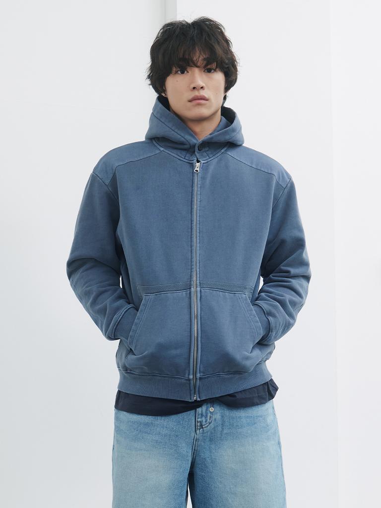 Kijun Men Garment Dyed Patch Hoodie Blue