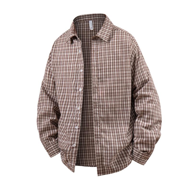 Plaid Striped Long Sleeve Shirt Fashionable Sun Protection Jacket For Men Solid Color Plaid 2XL кофейный