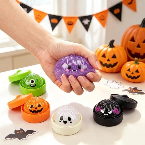 Calming Fidget Toy Halloween Dumpling Squeeze Toy Pumpkin Ghost Bat Steamed Bun Sensory Stress Reduction Gadget for Relief Ball Party Favors