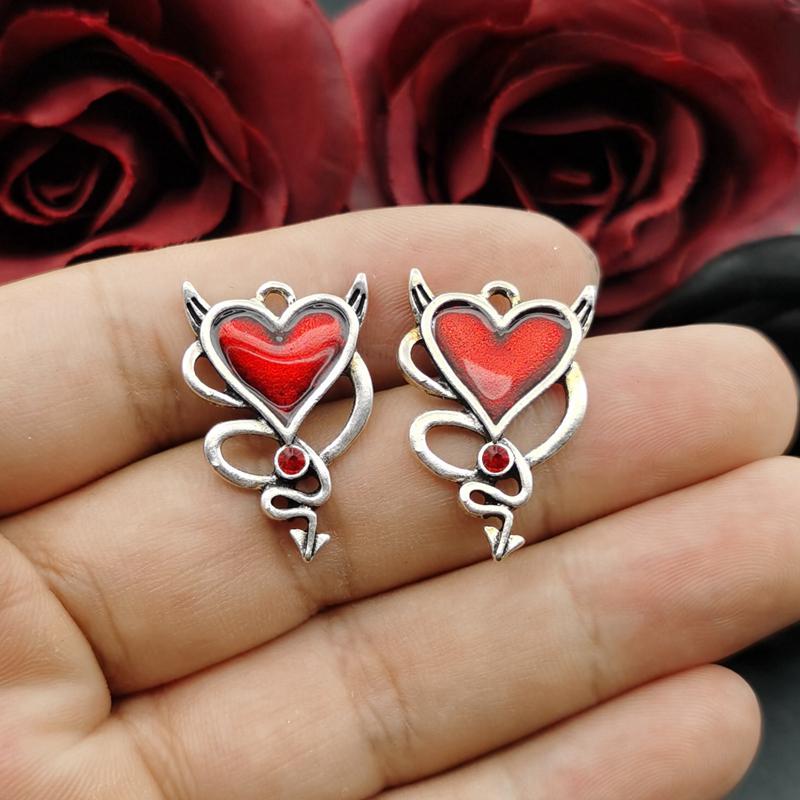 10pcs 18*27mm Heart Shape Wing Fox Cute Gothic Jewelry Charm Enamel Halloween Pendant DIY Necklace Earrings Handmade Accessories
