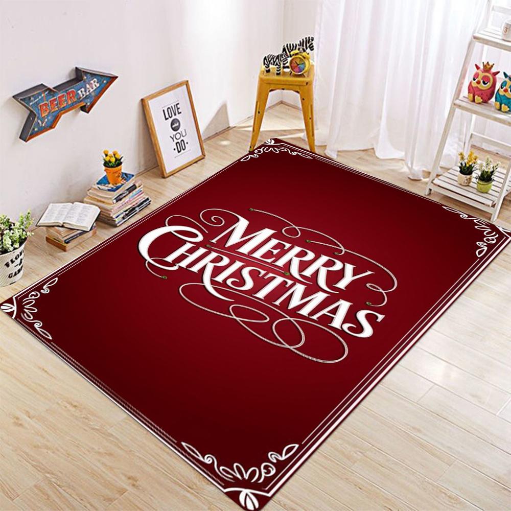 Christmas Happy New Year Elegant Calligraphy Carpet Reindeer Snowflake Rug for Home Decoration Red White Black Mat Bedroom Decor