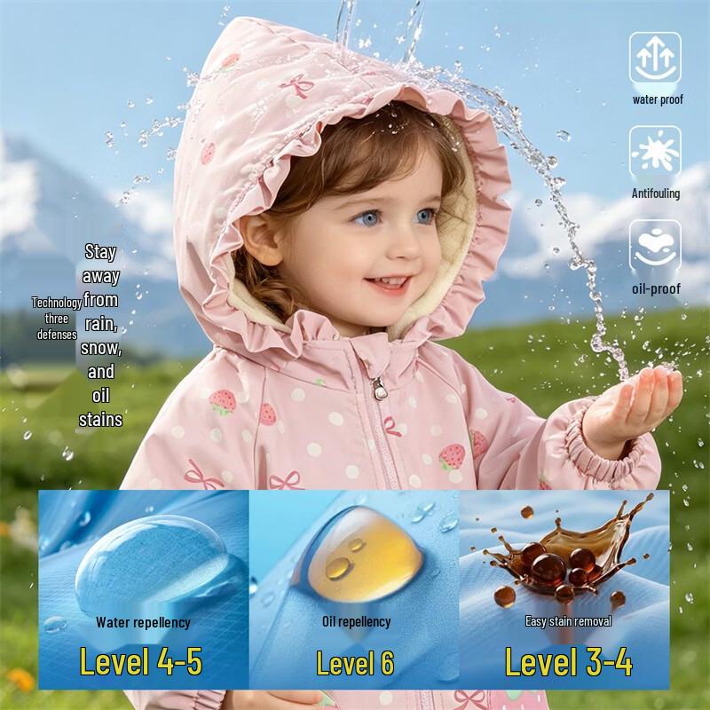 Beibeiyi Girls' Strawberry Print Hooded Windbreaker