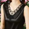Women's Satin Lace Trim Tank Top Casual V-neck Sleeveless Camisole