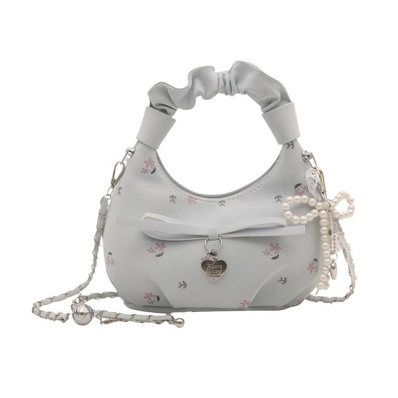 Drukowana Torba Chmurka - Stylowa Torba na Ramię Crossbody z Łańcuszkiem i Kokardką