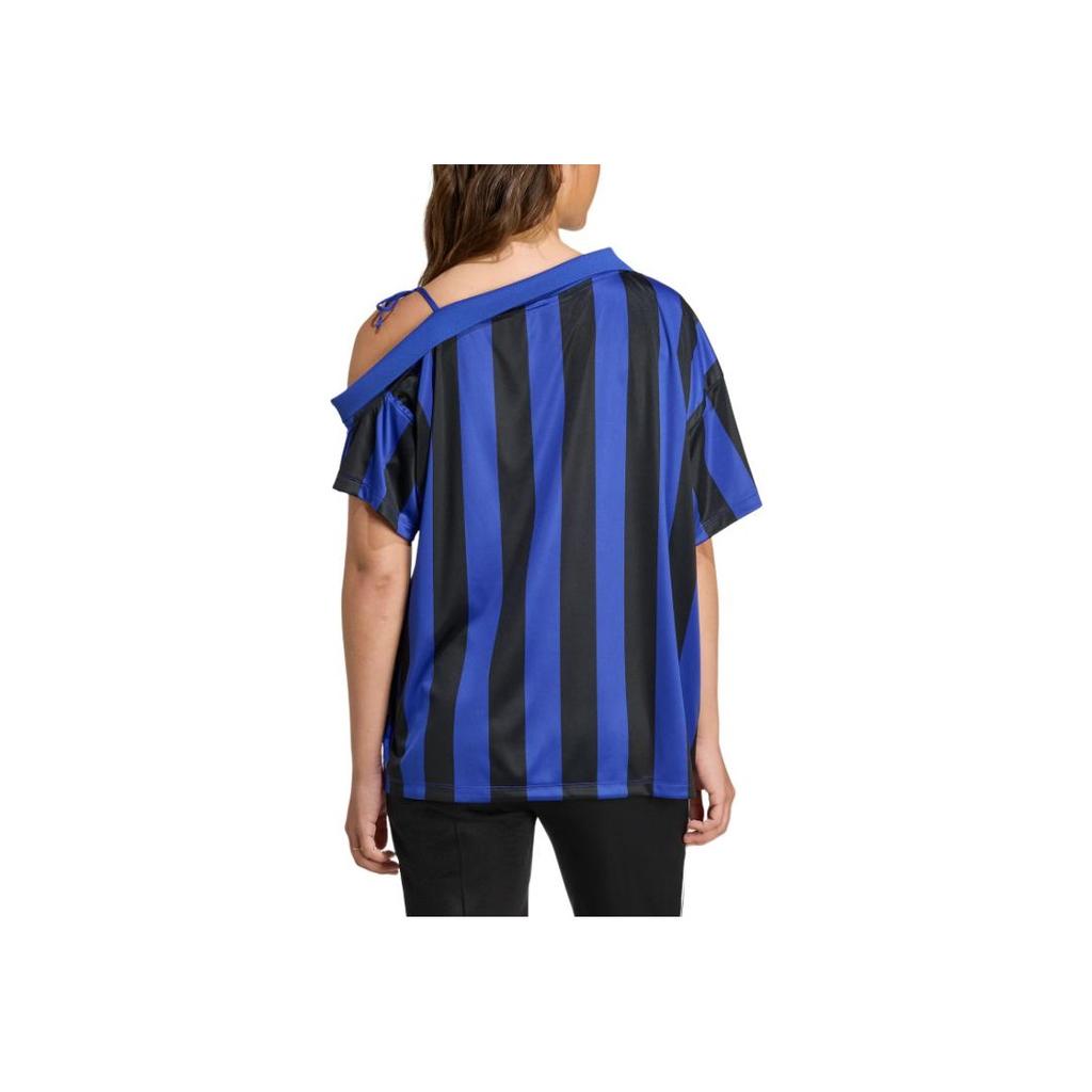 adidas Originals Ss25 Off Shoulder Jersey Fashion Comfortable Short Sleeve Football Shirt Women Tops Neon-Blue Black KD2278