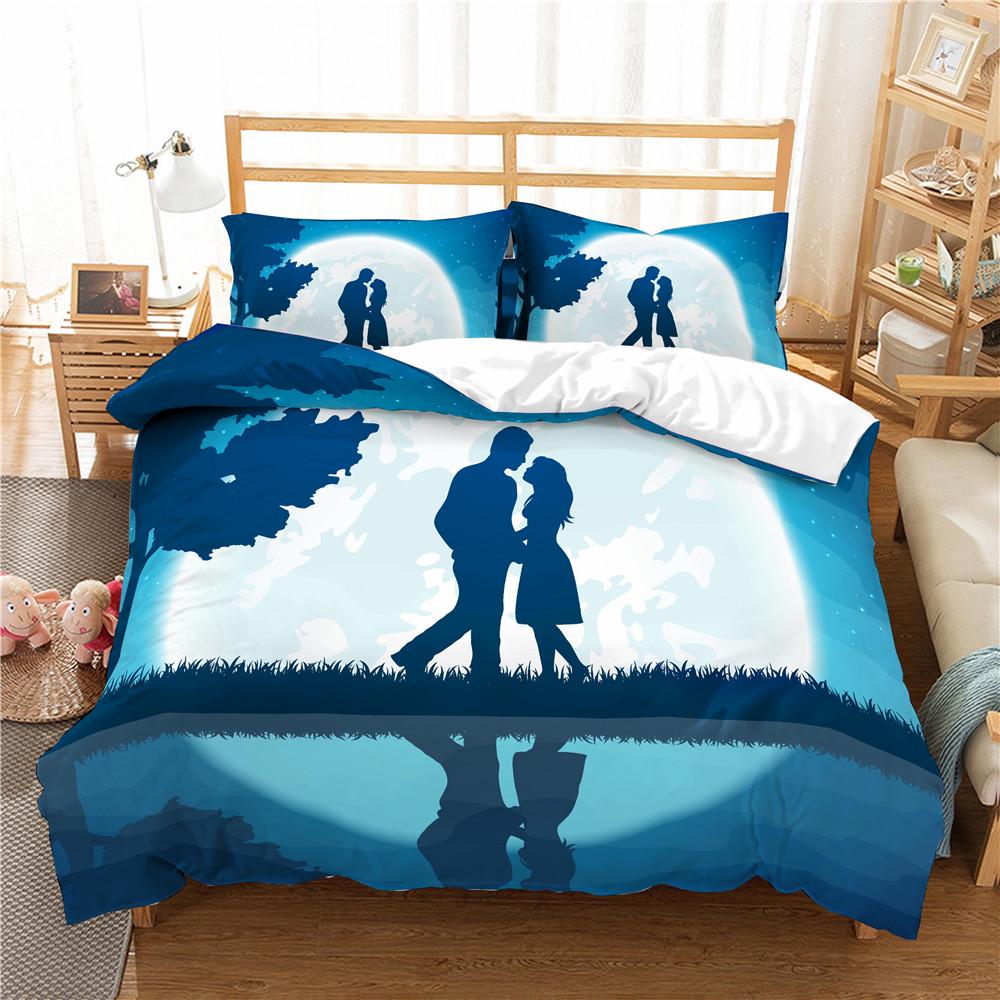 Couple Duvet Set King Queen Full-size 3D Moon Dance Elegant Polyester Duvet Set for Boys, Girls, Teenagers Bedding Set