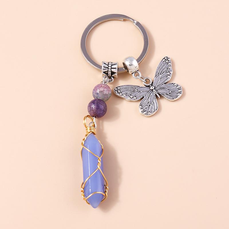 Natural Turquoise Stone Keychain Antique Silve Metal Keyrings Quartz Crystal Key Chains Gift DIY Handbag Jewelry Accessories