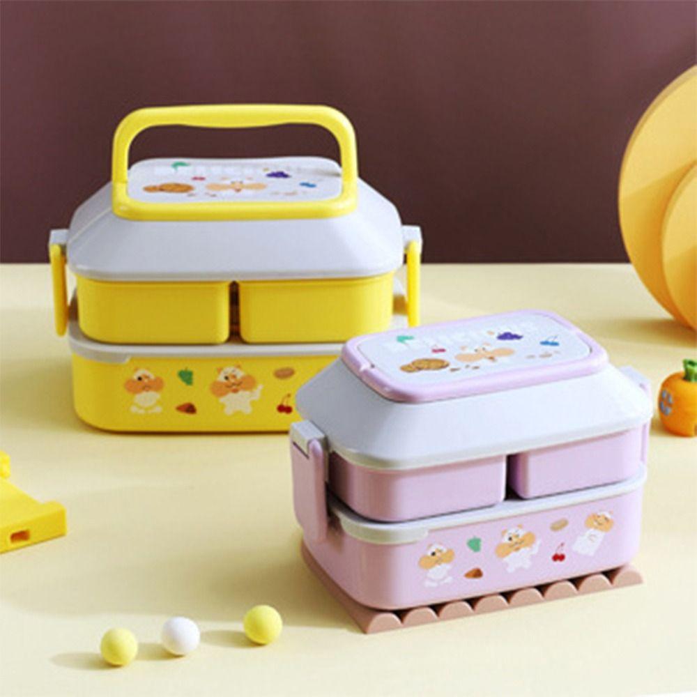 Mit Fächern Lebensmittelaufbewahrungsbox Doppelschichtige Lebensmittelbehälter Niedliche Mikrowellen-Lebensmittelbox Obst