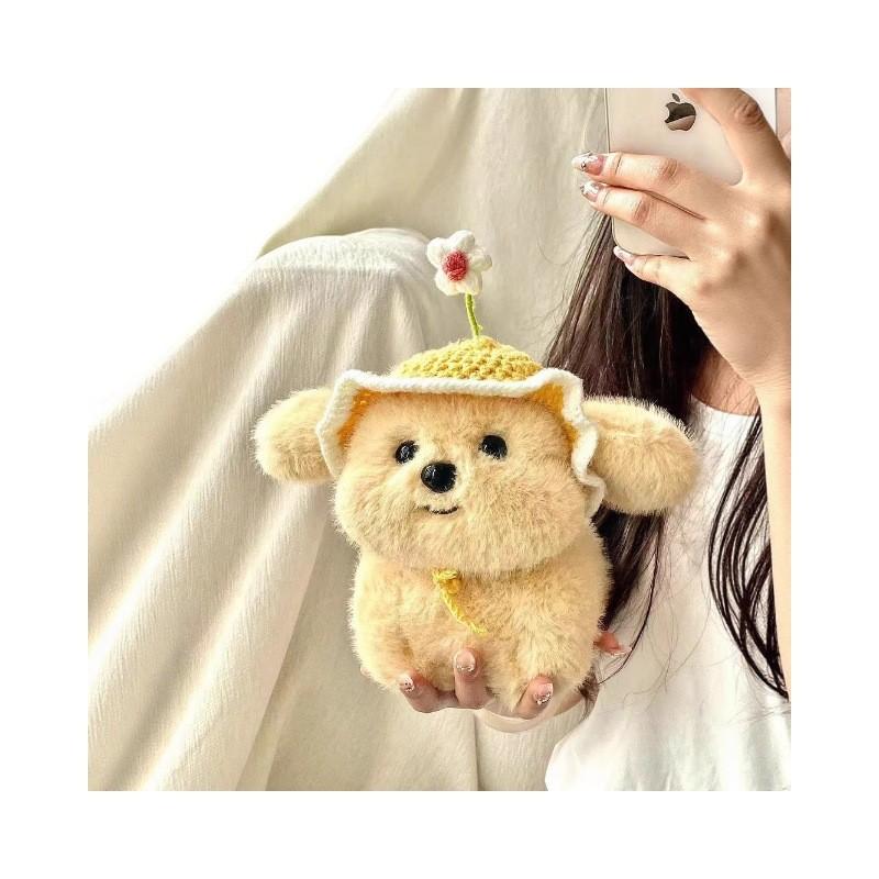 Plush Adorable Dog Toy Stuffed Doll With Summer Hat For Childrens Decor Room