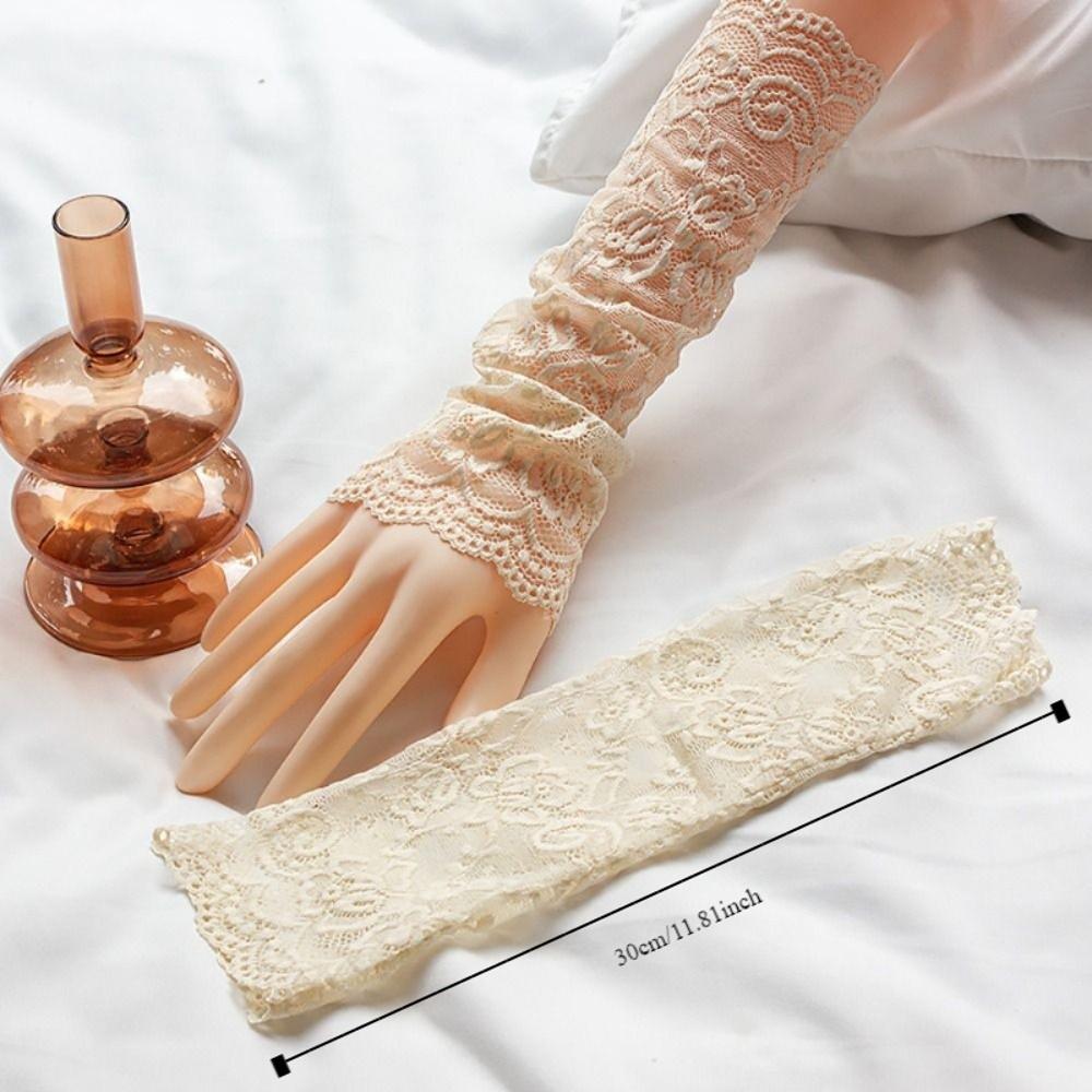 Portable Sunscreen Floral Sleeveless Lace Long Women's Arm Cover Breathable Driving Gloves