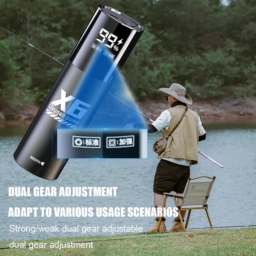 Pompe à oxygène portable pour la pêche, conception à double moteur, pompe à air à oxygène pour aquarium, aérateur portable avec 48h d'autonomie pour la pêche de nuit