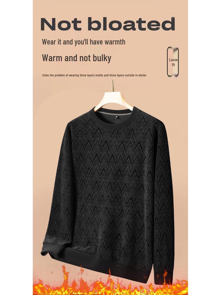 Herr Plus Size Sweatshirt med Fleecefoder och Rund Hals - Höst/Vinter 2025, Tjockt & Varmt, Långärmat.