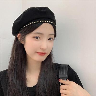 British Retro Black Beret Hat Female Autumn and Winter Korean Fashion Star Painter Hat  Berets Caps for Women