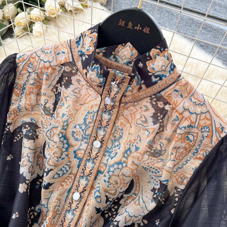 Elegant Vintage Palace Evening Dress Women Long Party Dress Spring France Print Sashes Tying Luxury Festival Clothing New Female
