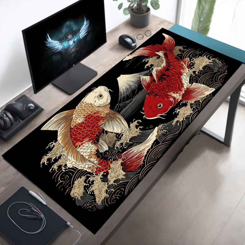 Japanese Koi Design Mouse Pad XXL Large Desk Mat Gaming Office Anti Slip Rubber Base Keyboard Mat Durable Computer Accessories