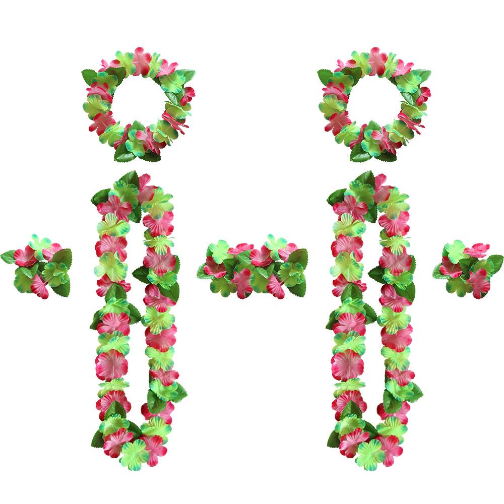 Hawaiian Leis Party Decorations, Hawaiian Flower Necklace Flowers Bracelets Headband, for Tropical Hawaiian Party Theme Beach Party